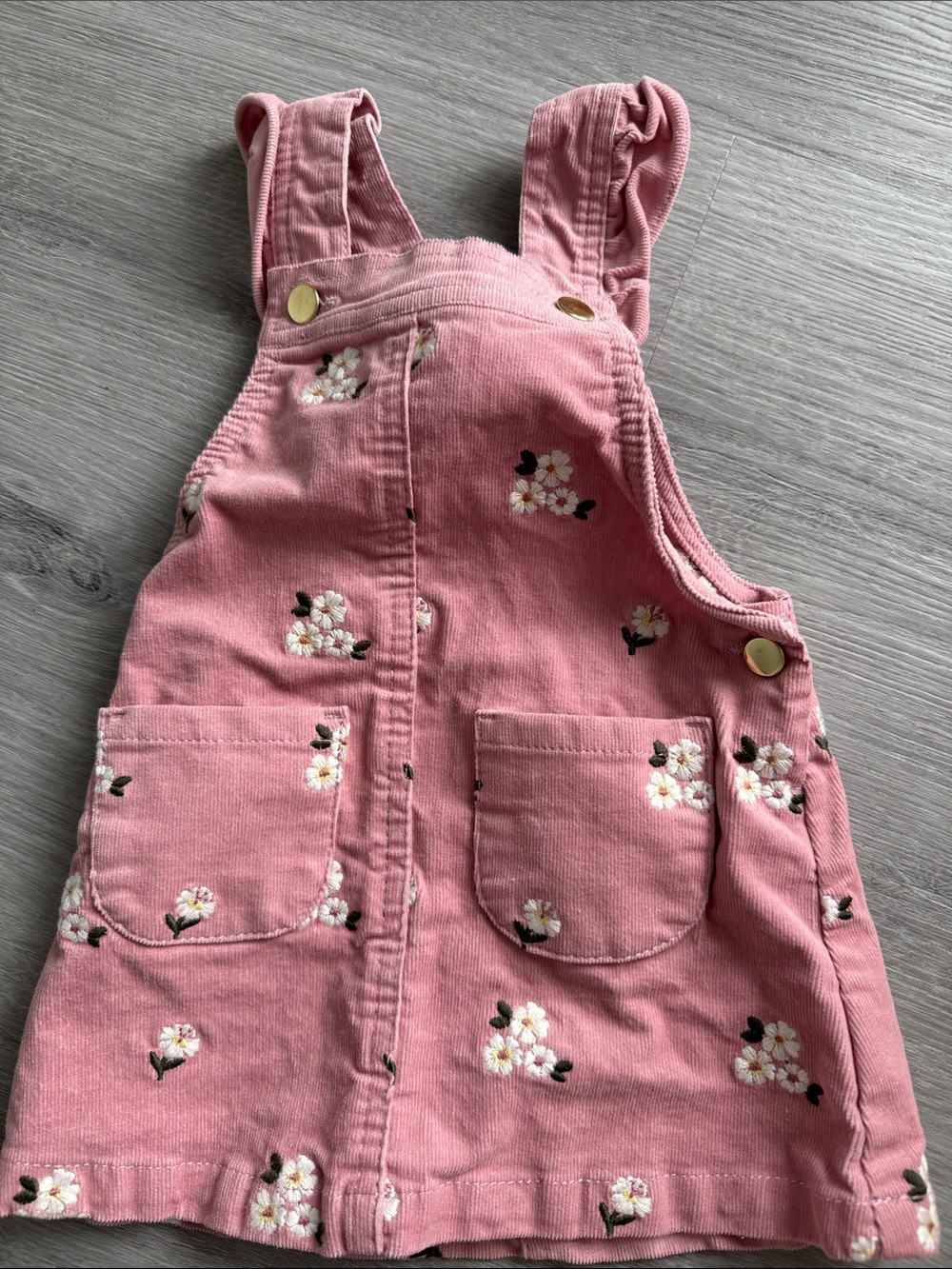 Girls Pink Floral Corduroy Pinafore Dress